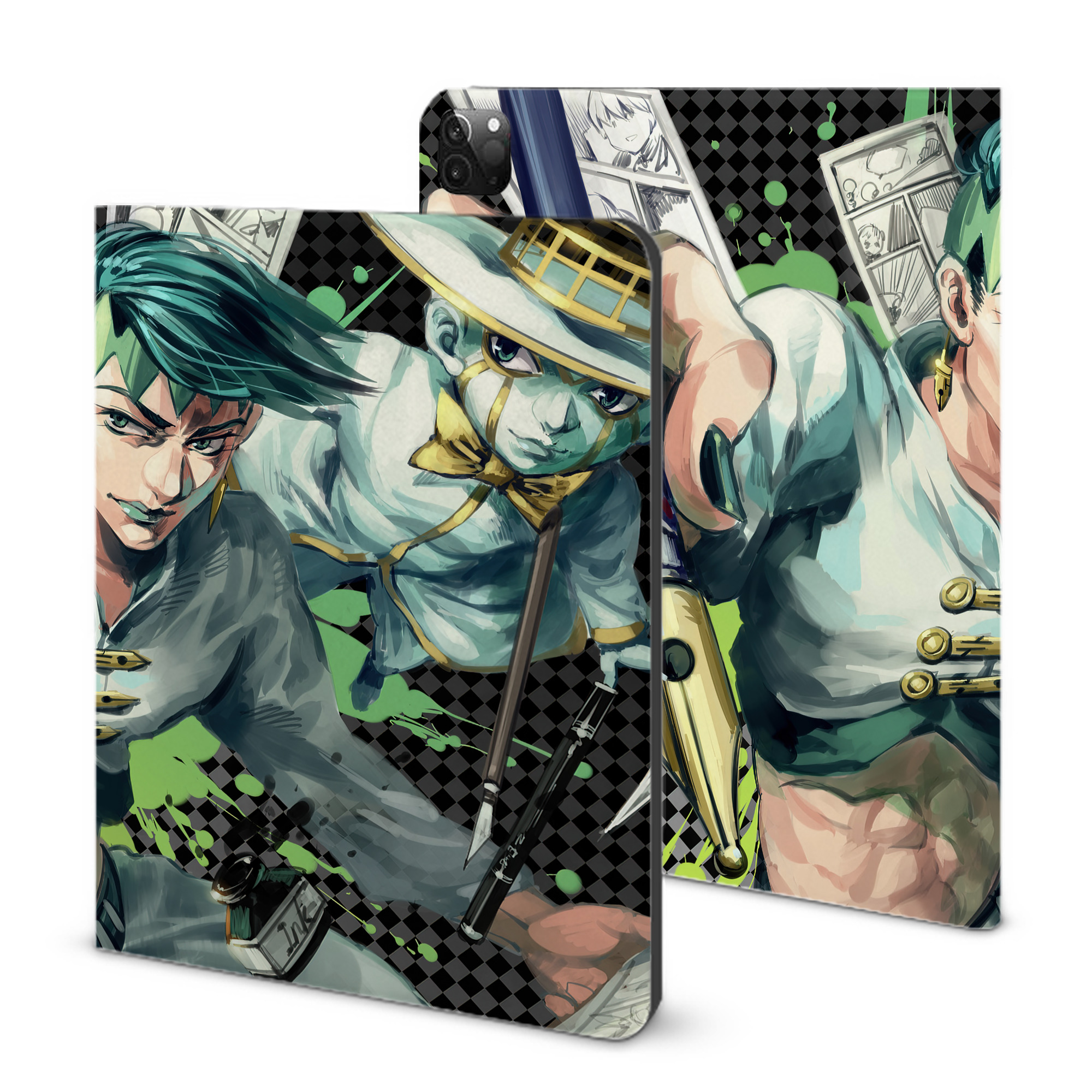 （画像用） ジョジョの奇妙な冒険 JoJo's Bizarre Adventure IPadケース ペンホルダー付き ブックスタイルデザイン